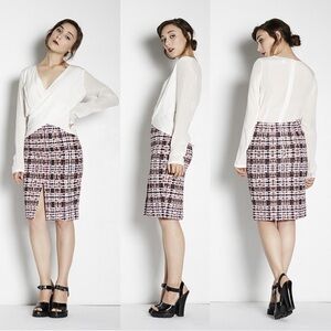 FINDERS KEEPERS WONDERLAND TARTAN PRINT PLAID PENCIL SKIRT